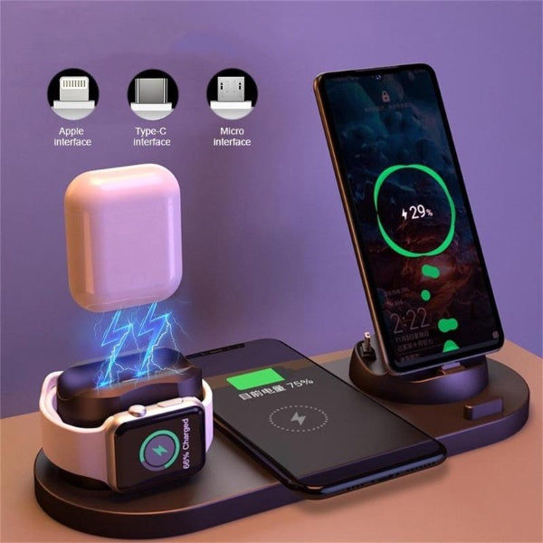 Station de charge sans fil 6 en 1 pour Apple Watch/ iPhone / AirPods/ 