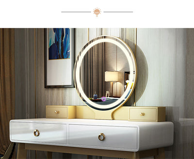 Coiffeuse design - miroir LED intégré - 2 tiroirs + 1 organisateur - tabouret inclus