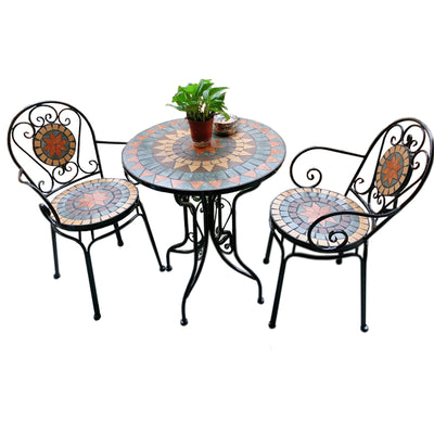 Ensemble table et chaises de jardin en  acier et céramique mosaïque