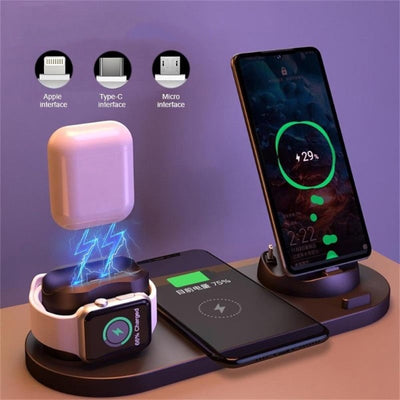 NEW 6 in 1 Wireless Charger For Apple Watch 6 5 4 3 iPhone 12 11 X XS XR 8 Airpods Pro Samsung Xiaomi 10W Qi Fast Charging Stand