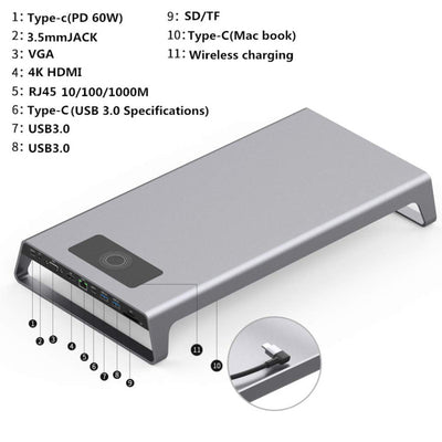 Support d'ordinateur portable en Aluminum et station de charge sans fil Qi