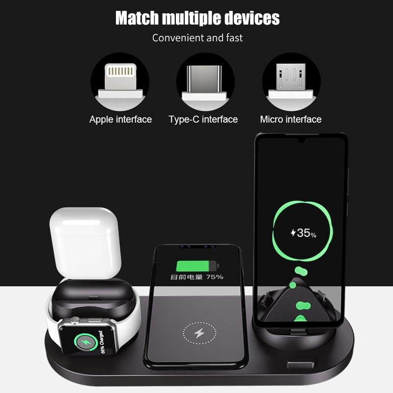 Support de casque avec chargeur sans fil, port USB C de type 2, station de  charge sans fil rapide 4 en 1 Dock pour Apple Watch, AirPods Pro / 2,  iPhone série