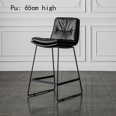 Chaise de bar à dossier en cuir de style nordique, tabouret haut en fer