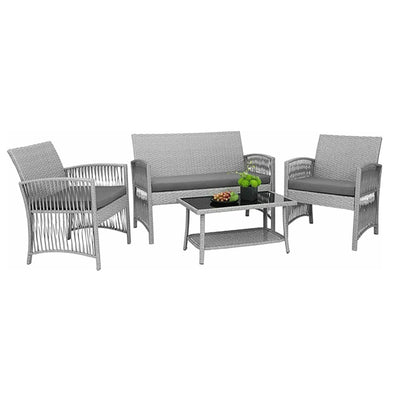 Ensemble de meubles de jardin extérieur, en rotin 4 pièces, avec coussins, Table en verre
